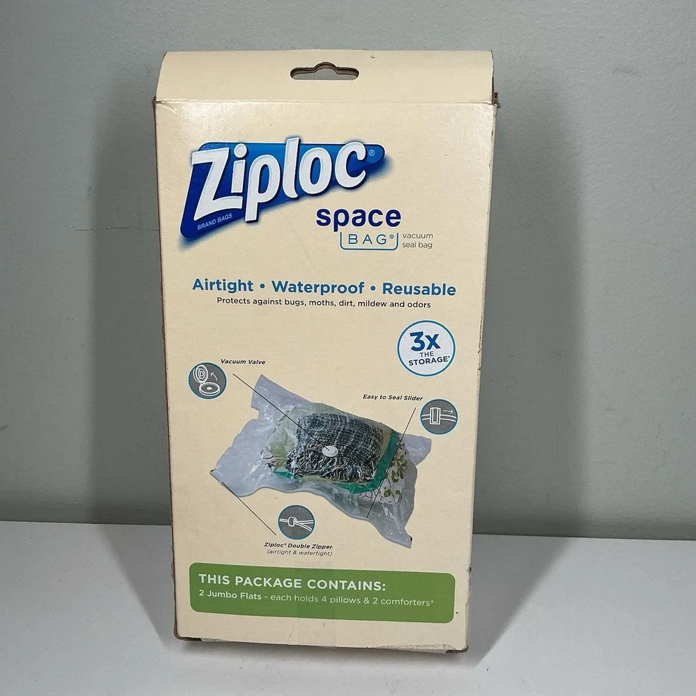 Ziploc Space Bag Bed & Linen‎ 2 Jumbo Flats Waterproof Reusable